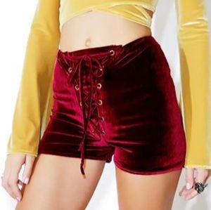 Red Velvet High Waist Lace up shorts